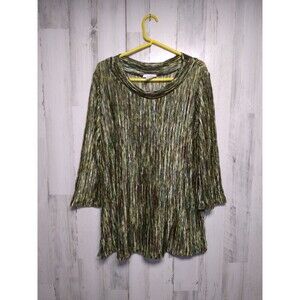 Vejaiz Designs Women’s Large Boat Neck 3/4 Sleeve Green Ripple Knit Top Art